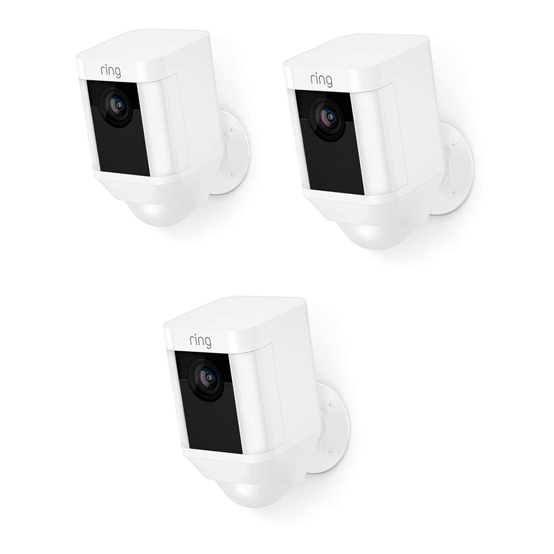 Ring Spotlight Cam Battery HD Security Camera with Built Two-Way Talk and a Siren Alarm, White, Works with Alexa Cameras & Optics > Cameras > Surveillance Cameras Ring White Device Only 3 Cams