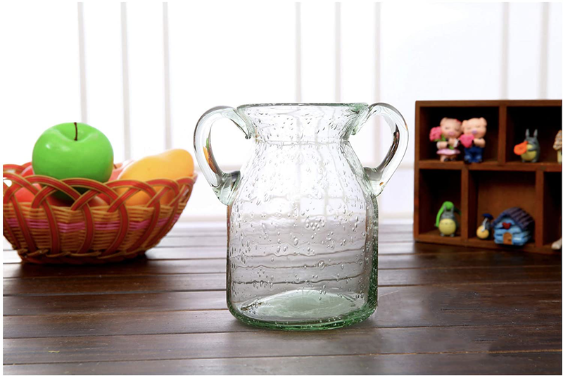 Noah Decoration Double Ear Hand-Blown and Handmade Transparent Flower and Filler Bubble Glass for Home and Wedding Indoor and Outdoor Decoration 10 inch Tall Size Medium