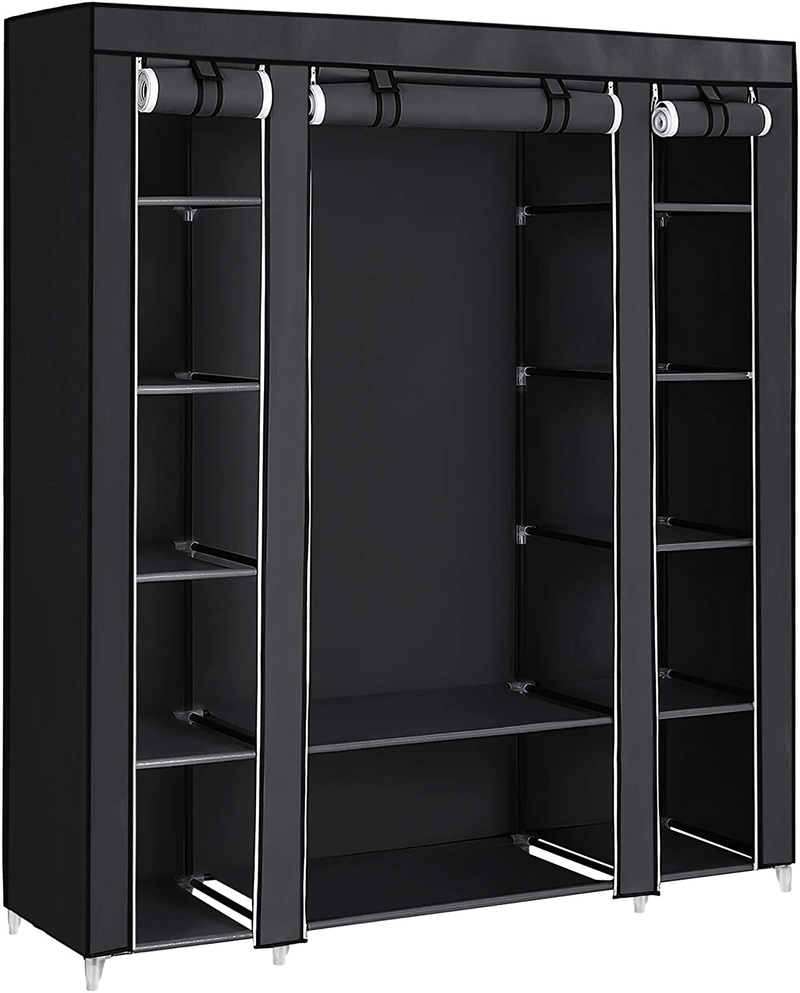 SONGMICS 59 Inch Closet Organizer Wardrobe Closet Portable Closet shelves, Closet Storage Organizer with Non-woven Fabric, Quick and Easy to Assemble, Extra Strong and Durable, Gray ULSF03G Furniture > Cabinets & Storage > Armoires & Wardrobes SONGMICS Black  