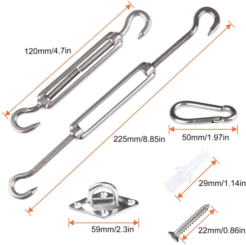Eliseo 24 Piece Sun Shade Sail Hardware Kit，Heavy Duty 304 Stainless Steel Turnbuckle kit，Shade sail Installation kit for Rectangle Triangle and Square Sun Shade Sails Installation Home & Garden > Lawn & Garden > Outdoor Living > Outdoor Umbrella & Sunshade Accessories Eliseo   