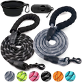 COOYOO 2 Pack Dog Leash 5 FT Heavy Duty - Comfortable Padded Handle - Reflective Dog Leash for Medium Large Dogs with Collapsible Pet Bowl Animals & Pet Supplies > Pet Supplies > Dog Supplies COOYOO Set 7-Black+Grey 0.5in. x 5ft.(for dogs weight 18-120lbs.) 