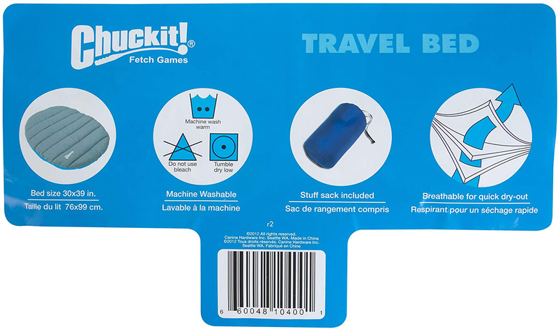 Chuckit! Travel Pillow Bed, One Size, Blue and Grey