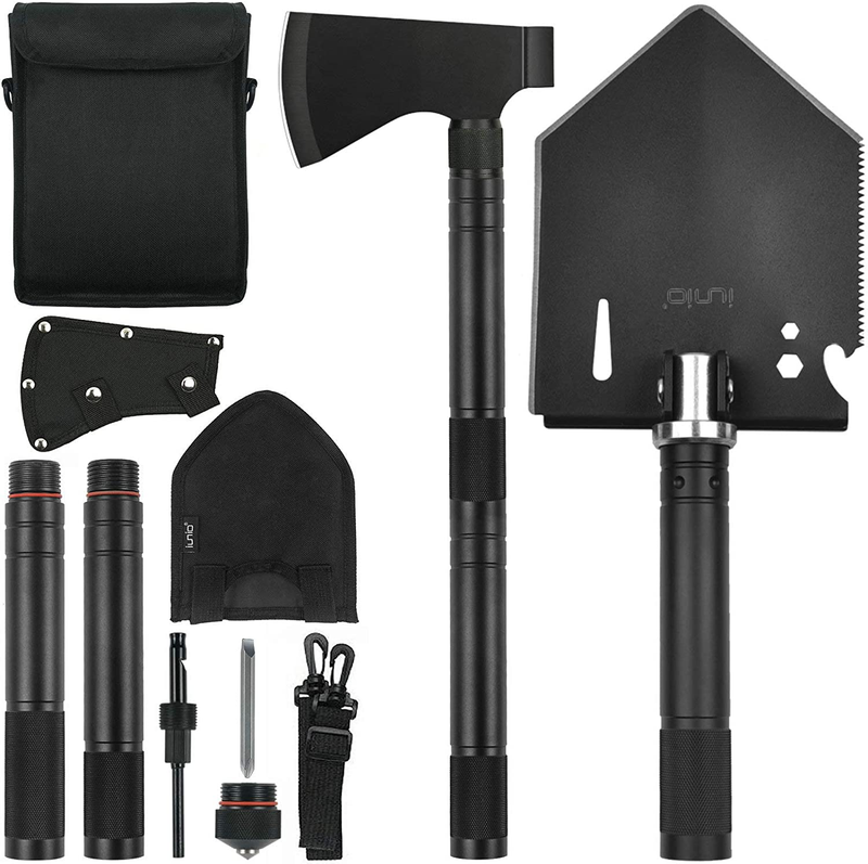 Iunio Folding Shovel and Camping Axe Tool Kit, with Carrying Bag, Multitool Spade, Survival Hatchet for Camping, Hiking, Backpacking, Entrenching, Car Emergency Sporting Goods > Outdoor Recreation > Camping & Hiking > Camping Tools iunio   