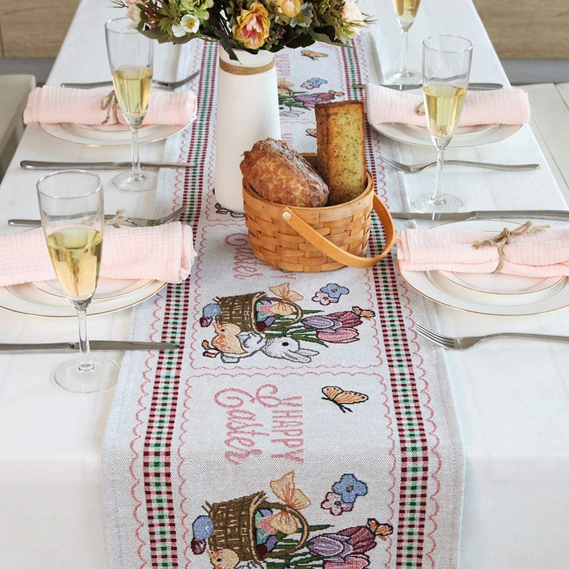 Feuille Easter Table Runner – Easter Bunny Table Runner for Dining Room, Flower Spring Table Runner for Easter Decorations (13X70 Inch)
