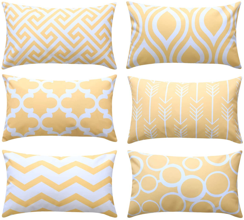 Top Finel Accent Decorative Throw Pillows Durable Canvas Outdoor Cushion Covers 16 X 16 for Couch Bedroom, Set of 6, Navy Home & Garden > Decor > Chair & Sofa Cushions Top Finel Light Yellow 12"x20" 