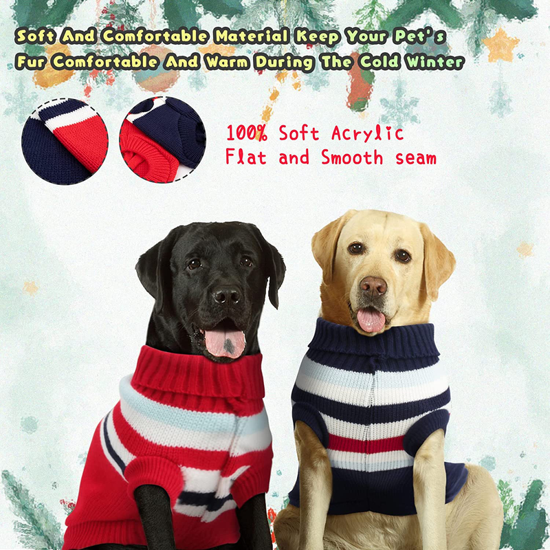 Rypet 2 Packs Striped Dog Sweater - Warm Knitted Sweater Soft Turtleneck Knitwear Dog Winter Clothes for Small Medium Large Dogs Animals & Pet Supplies > Pet Supplies > Dog Supplies > Dog Apparel Rypet   