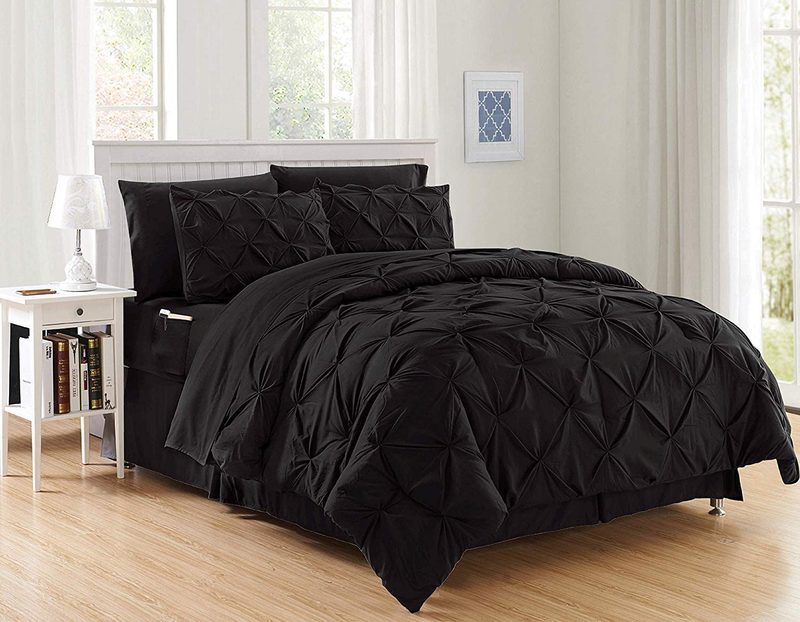 Luxury Best, Softest, Coziest 8-Piece Bed-in-a-Bag Comforter Set on Amazon! Elegant Comfort - Silky Soft Complete Set Includes Bed Sheet Set with Double Sided Storage Pockets, King/Cal King, White Home & Garden > Linens & Bedding > Bedding Elegant Comfort Black Full/Queen 