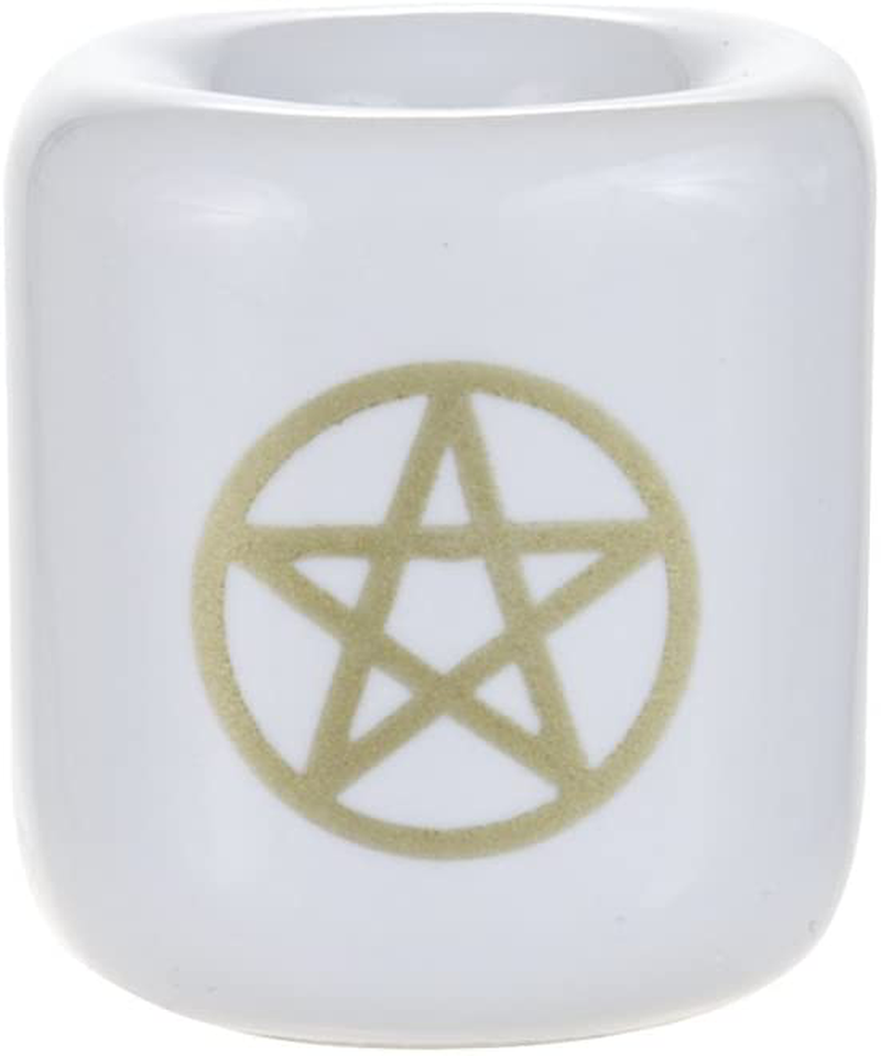 Mega Candles - 5 pcs Ceramic Gold Pentacle Chime Ritual Spell Candle Holder - White Home & Garden > Decor > Home Fragrance Accessories > Candle Holders Mega Candles   