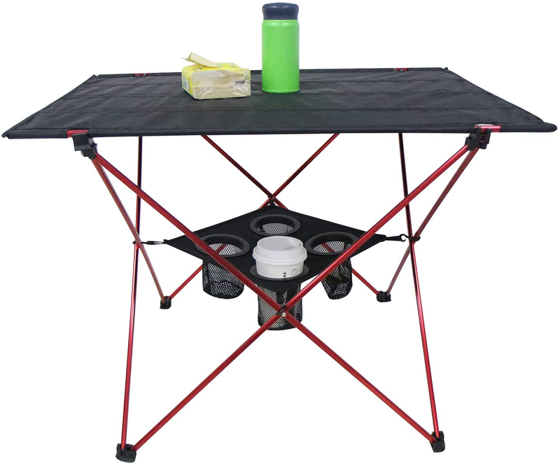 Sutekus Portable Camping Table with Cup Holders Lightweight Folding Camp Side Table for Camping, Picnic, Backpacks, Beach, Tailgating, Boat, Large (Red)