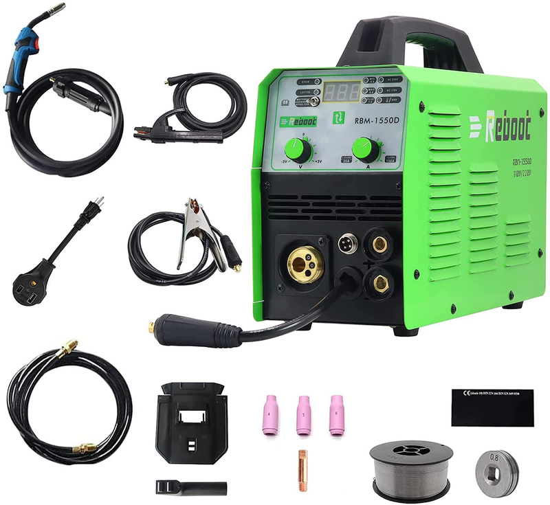 Reboot MIG Welder Flux Core 5 in 1 110/220V MIG155D Gas/Gasless 155 Amp Spool Gun Available Stick Mig TIG Welding Machine Solid Wire Automatic Feed Inverter MMA ARC Welding Hardware > Tool Accessories > Welding Accessories Reboot MIG155D  
