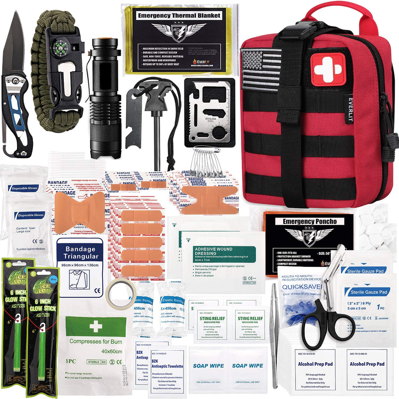 EVERLIT 250 Pieces Survival First Aid Kit IFAK Molle System Compatible Outdoor Gear Emergency Kits Trauma Bag for Camping Boat Hunting Hiking Home Car Earthquake and Adventures Sporting Goods > Outdoor Recreation > Camping & Hiking > Camping Tools EVERLIT Red  
