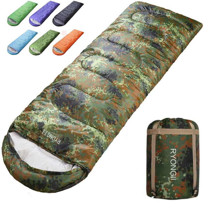RYONGII Sleeping Bags 32℉ for Adults Teens - 4 Seasons Portable Compressionlightweight Waterproof Youth for Indoor & Outdoor, Waterproof, Backpacking and Outdoors Hiking Sporting Goods > Outdoor Recreation > Camping & Hiking > Sleeping Bags RYONGII Camouflage / Left Zip  