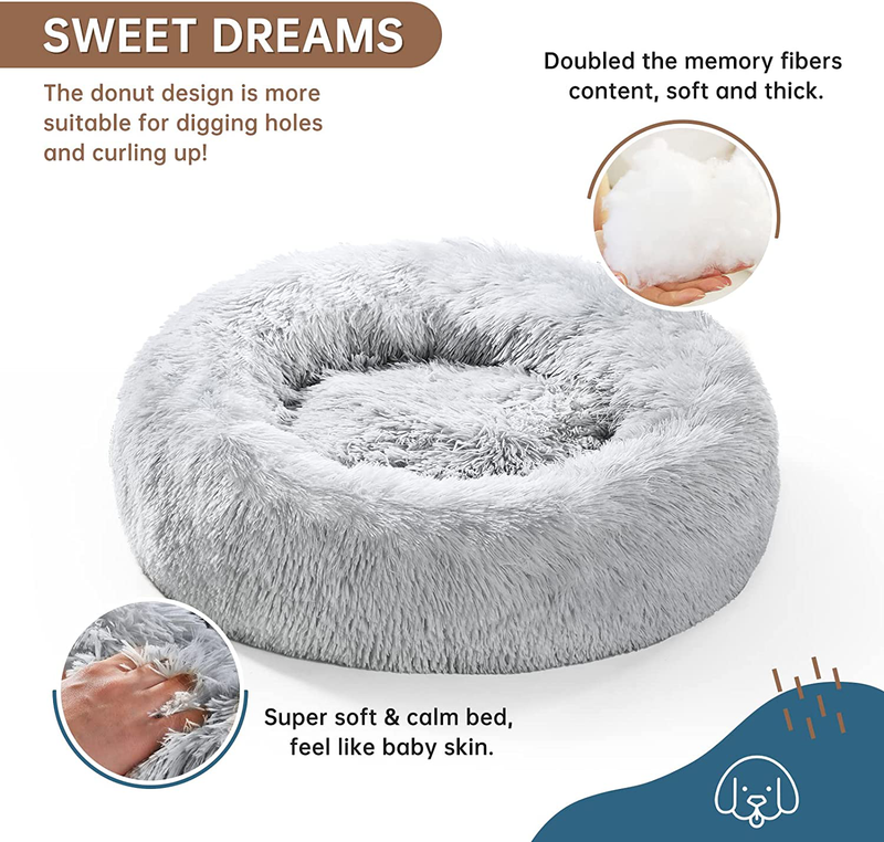 OYANTEN Cat Beds for Indoor Cats, Dog Beds for Small Medium Dogs, round Calming Donut Pet Beds for Cats, Soft Fluffy Warm and Cozy to Improved Sleep, Machine Washable（20In/24In/30In） Animals & Pet Supplies > Pet Supplies > Cat Supplies > Cat Beds OYANTEN   