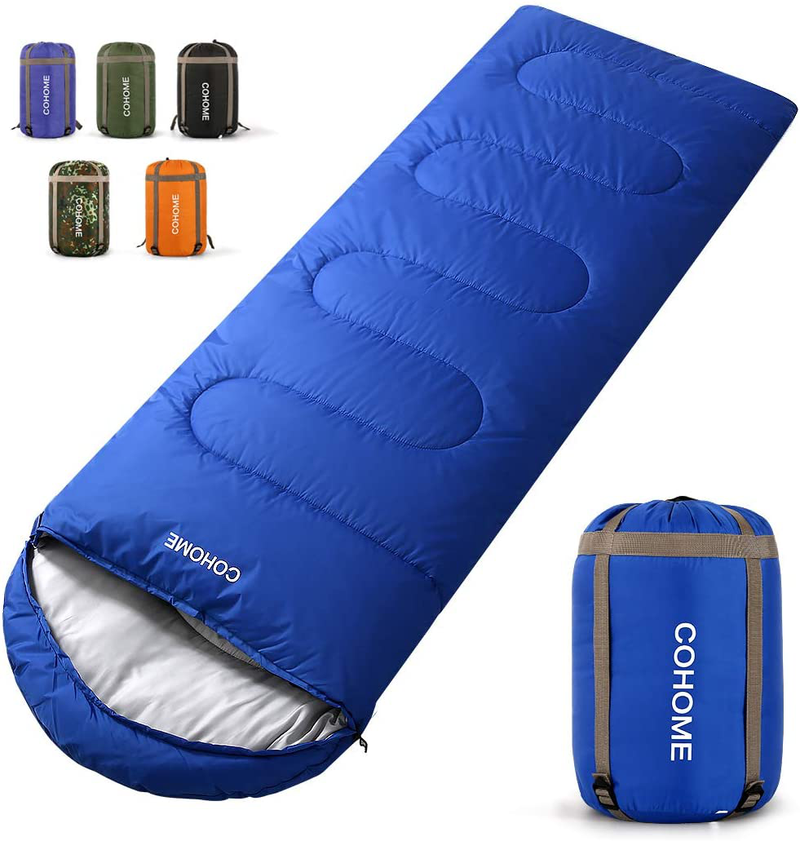 COHOME Sleeping Bag - Adults & Kids (Summer)-Warm and Cold Weather Lightweight Waterproof Camping Backpacking Hiking Outdoor & Indoor Use Bag with Compression Sack. Sporting Goods > Outdoor Recreation > Camping & Hiking > Sleeping Bags COHOME Navy Blue / Left Zipper Single 