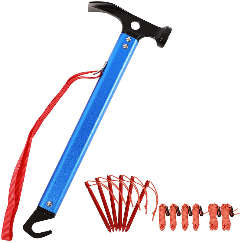 REDCAMP Aluminum Camping Hammer with Hook, 12" Portable Lightweight Multi-Functional Tent Stake Hammer for Outdoor,Black/Red/Orange/Blue Sporting Goods > Outdoor Recreation > Camping & Hiking > Camping Tools REDCAMP Blue 13pcs Pack  