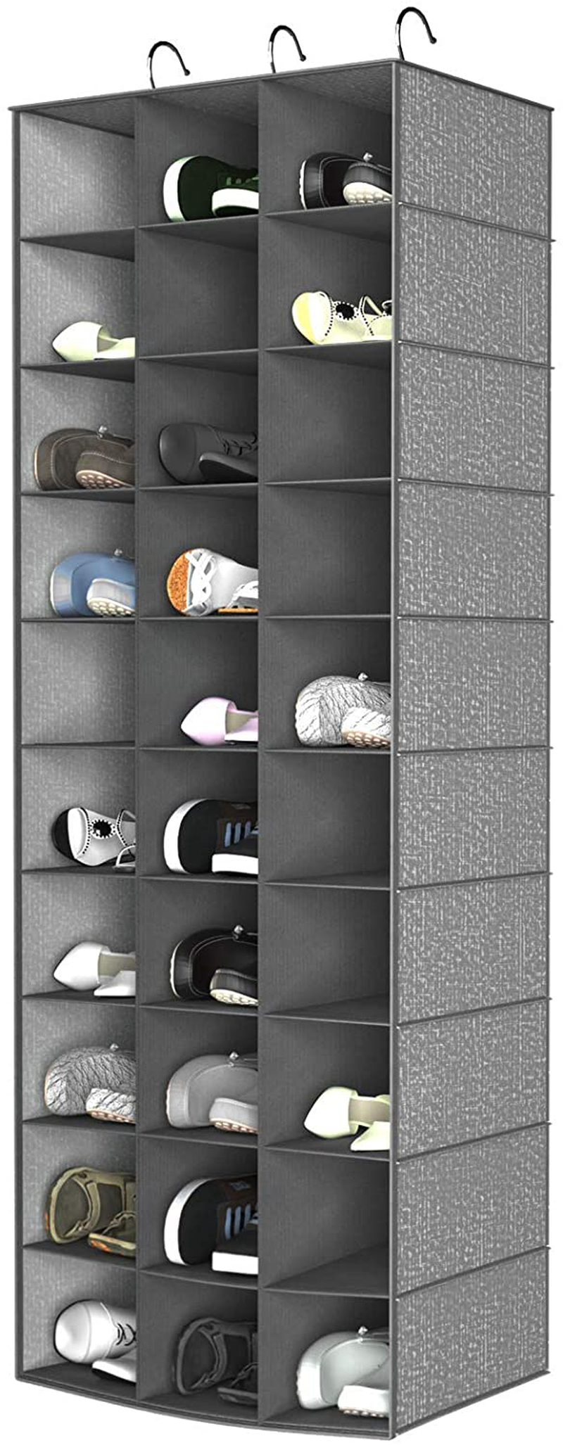 Coastal Rose Hanging Shoe Organizer for Closet, 30 Sections Hanging Closet Organizers and Storage Shelves Space Saving Shoe Rack Holder Hanger, Grey, 17''W×11.5''Dx 48''H