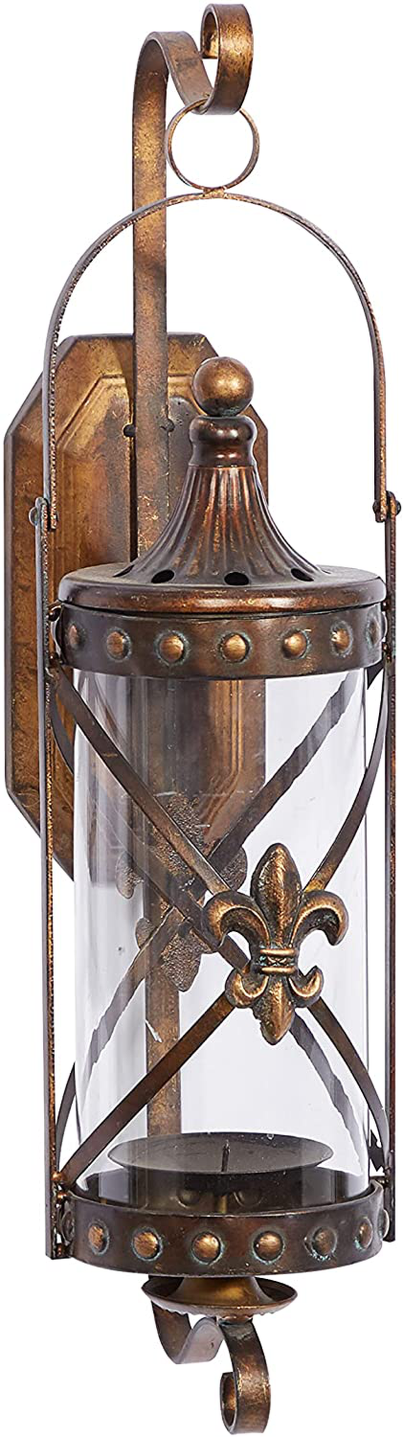 Deco 79 Rustic Fleur-de-Lis-Designed Metal Candle Sconce, 20" H x 7" L, Textured Bronze Finish Home & Garden > Decor > Home Fragrance Accessories > Candle Holders Deco 79   