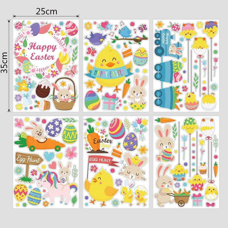 Giiffu 147PCS Easter Bunny Window Cling Decorations, Kids Happy Easter Window Stickers Easter Eggs Carrot Chick Glass Sticker, Easter Decals for Home School Party Decoration Holiday Supplies Gifts