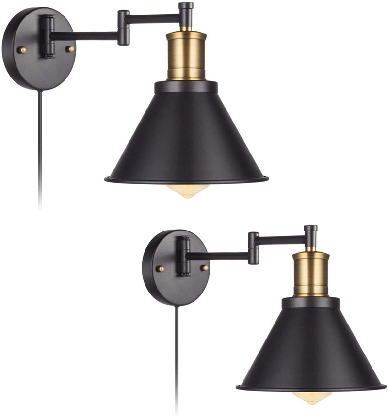 Swing Arm Wall Lights Fixtures with Plug in Cord Wall Sconce with Switch, Black and Bronze Finsh, Wall Mounted Industrial Lamp for Bedroom, Living Room (2-Pack) Home & Garden > Lighting > Lighting Fixtures > Wall Light Fixtures ANBRITE Default Title  