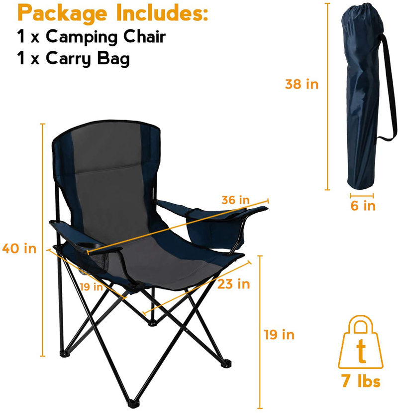 Pacific Pass Full Back Quad Chair for Outdoor and Camping with Cooler and Cup Holder, Carry Bag Included, Supports 300Lbs, Middle, Blue/Gray Sporting Goods > Outdoor Recreation > Camping & Hiking > Camp Furniture Pacific Pass   