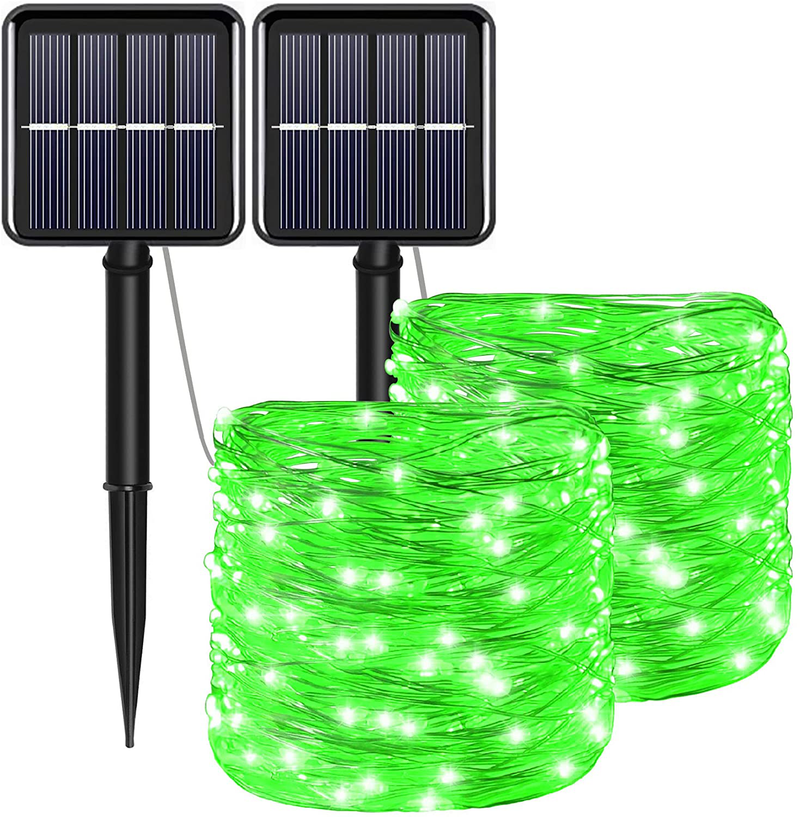 Red Solar Christmas String Lights Outdoor Waterproof 100 LED（2 Pack） 8 Modes Copper String Lights Fairy Lights for Valentine'S Day, Garden, Patio, Fence, Balcony, Outdoors(Red 2Pcs) Home & Garden > Lighting > Light Ropes & Strings YAOZHOU Green  