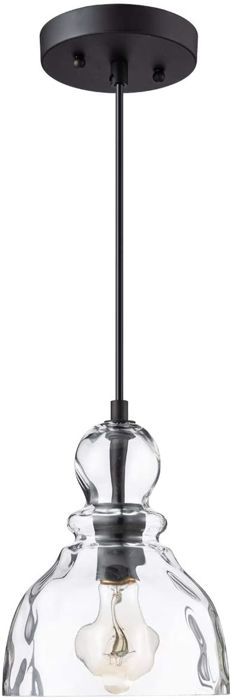 LANROS Farmhouse Mini Pendant Lighting with Handblown Clear Hammered Glass Shade, Adjustable Cord Ceiling Light Fixture for Kitchen Island Hallway Kitchen Sink, Black, 7inch Home & Garden > Lighting > Lighting Fixtures LANROS Hammered, Matte Black  
