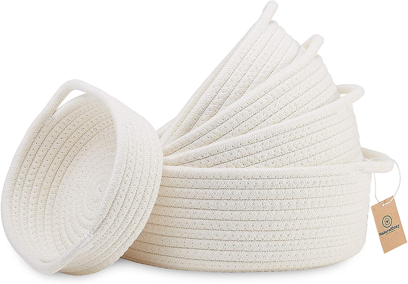 NaturalCozy 5-Piece Round Small Woven Baskets Set - 100% Natural Cotton Rope Baskets! Key Tray, Kids Montessori Toys, Bowl for Entryway, Jewelry Remote Fruits Desk Home Decor Shallow Catchall Baskets Home & Garden > Decor > Seasonal & Holiday Decorations NaturalCozy Off White  