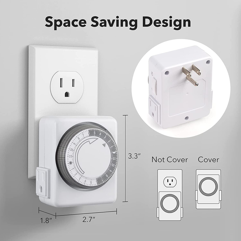 HBN Indoor Timer-24 Hour Plug-in Mechanical Indoor Mini Timer with 2 Outlets, Heavy Duty Daily On/Off Cycle, 3 Prong, 2-Pack Home & Garden > Lighting Accessories > Lighting Timers HBN   