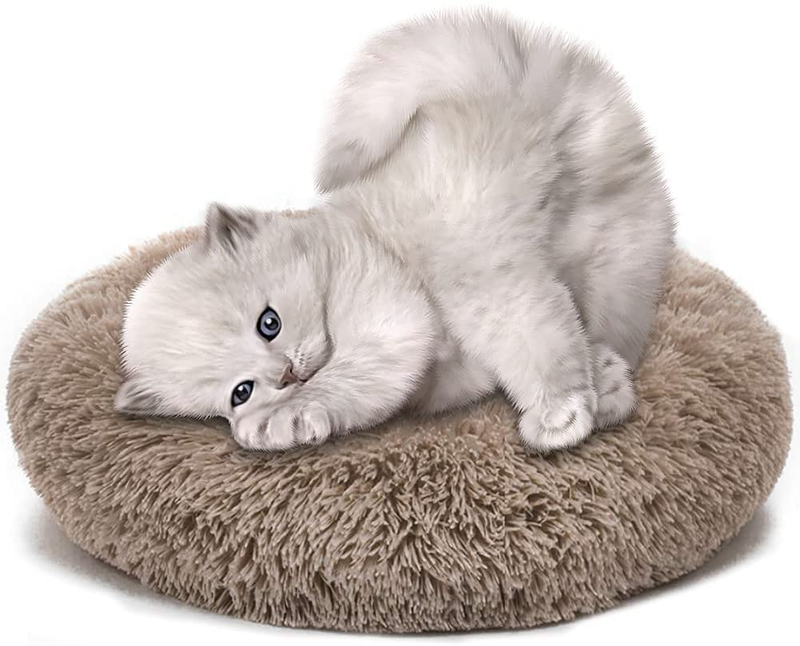 PHABULS Cat Bed for Indoor Cats,Soft Plush Pet Cushion,Relief and Improved Sleep,Faux Fur Anti-Anxiety Machine Washable Fluffy Orthopedic Puppy Beds for Small Dogs and Cats 16"×16" Animals & Pet Supplies > Pet Supplies > Cat Supplies > Cat Beds PHABULS Charming Khaki  