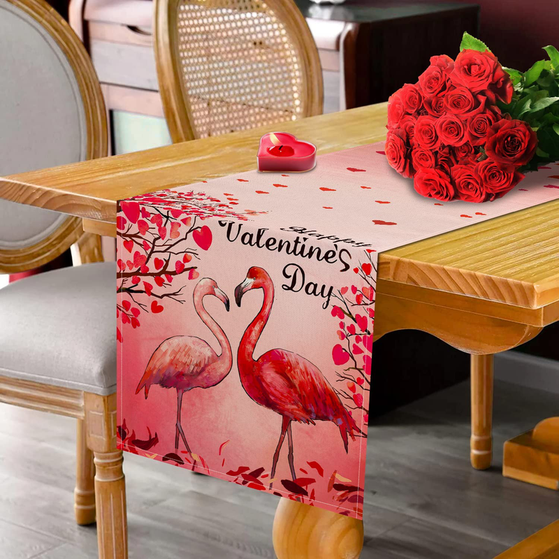 Siilues Valentines Day Table Runner, Valentines Table Runner Happy Valentine’S Day Love Heart Tree Flamingo Valentines Day Decor for Indoor Outdoor Valentines Day Party Dining Table Decor (13" X 72") Home & Garden > Decor > Seasonal & Holiday Decorations Siilues   