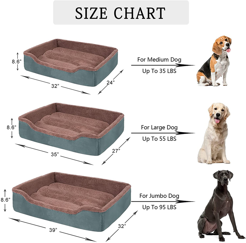 Dog Bed for Medium and Large Dogs,Machine Washable Dog Beds with Removable Covers,Rectangle Pet Bed with Waterproof Bottom(32/35/39 Inch)