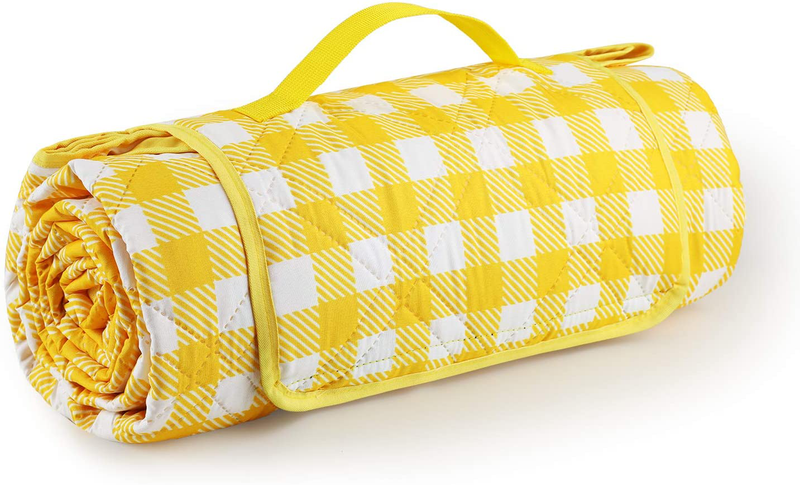 Lahawaha Picnic Blankets Extra Large, 79''x79'' Picnic Outdoor Blanket Waterproof and Machine Washable (Beige and White). Home & Garden > Lawn & Garden > Outdoor Living > Outdoor Blankets > Picnic Blankets Lahawaha Yellow and White  