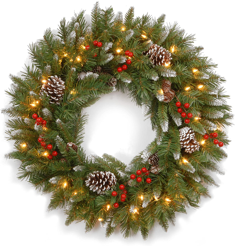 National Tree Company Pre-Lit Artificial Christmas Wreath, Green, Frosted Berry, White Lights, Decorated with Pine Cones, Berry Clusters, Frosted Branches, Christmas Collection, 24 Inches Home & Garden > Decor > Seasonal & Holiday Decorations& Garden > Decor > Seasonal & Holiday Decorations National Tree Company White 30-Inch 