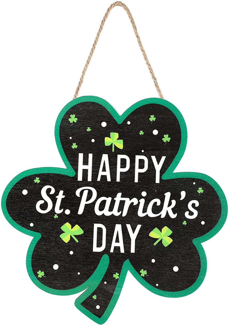 St Patrick'S Day Hanging Sign Shamrock Printed Wooden Decor Happy St Patrick'S Decor Irish Spring Holiday Home Window Wall Farmhouse Indoor Outdoor Decor (Green, Gray and Black) Arts & Entertainment > Party & Celebration > Party Supplies Hicarer Green and Black  