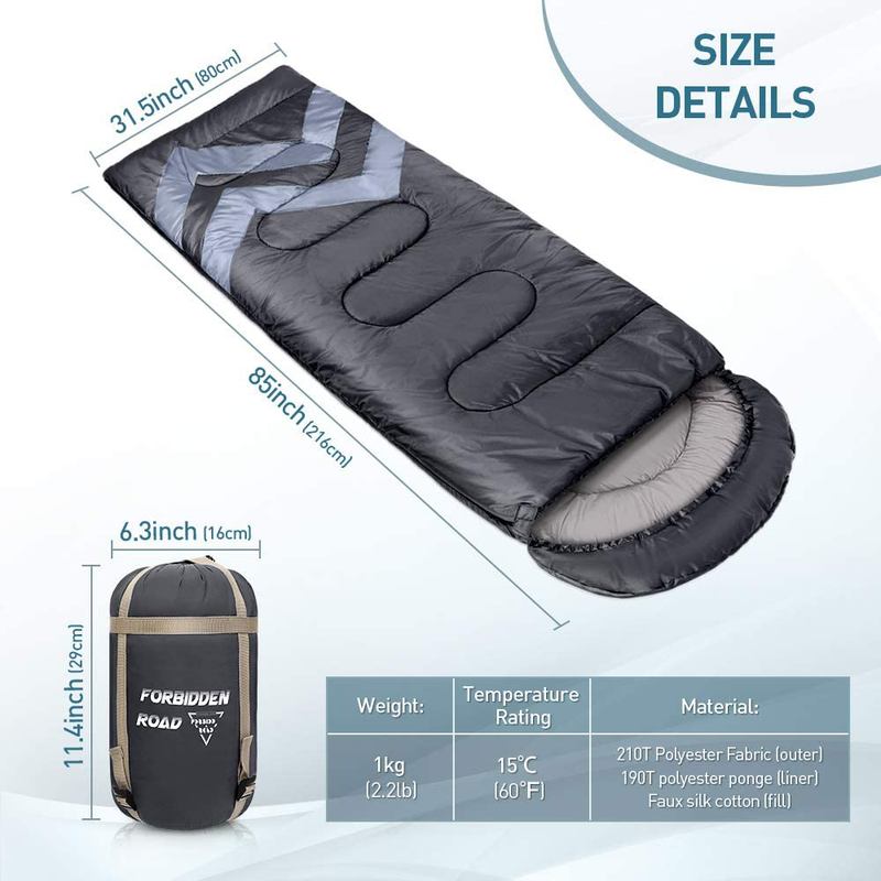 Forbidden Road Backpacking Sleeping Bag - 3 Season Warm & Cool Weather, Portable Single Sleep Bag Lightweight Water Resistant Semi Envelope for Camping Hiking Backpacking - Compression Bag Included Sporting Goods > Outdoor Recreation > Camping & Hiking > Sleeping BagsSporting Goods > Outdoor Recreation > Camping & Hiking > Sleeping Bags Forbidden Road   