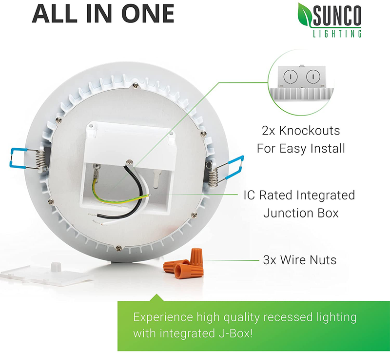 Sunco Lighting 12 Pack 6 Inch Slim LED Downlight, Integrated Junction Box, 14W=100W, 850 LM, Dimmable, 3000K Warm White, Recessed Jbox Fixture, IC Rated, Retrofit Installation - ETL & Energy Star