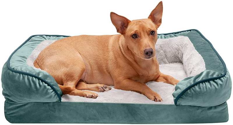 Furhaven Orthopedic, Cooling Gel, and Memory Foam Pet Beds for Small, Medium, and Large Dogs and Cats - Luxe Perfect Comfort Sofa Dog Bed, Performance Linen Sofa Dog Bed, and More Animals & Pet Supplies > Pet Supplies > Dog Supplies > Dog Beds Furhaven Velvet Waves Celadon Green Sofa Bed (Egg Crate Orthopedic Foam) Medium (Pack of 1)