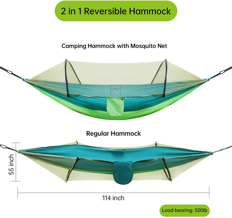 Large Camping Hammock with Mosquito Net, Lightweight Double & Single Hammock Tent for Camping Portable Travel Hammock Sturdy and 500lb Load-Bearing for Outdoor Hiking Backpacking Backyard Patio Home & Garden > Lawn & Garden > Outdoor Living > Hammocks JONINGER   