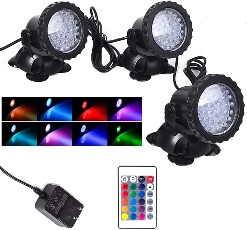 Pond Lights Waterproof 36 LED Underwater Submersible Fountain Light IP68 Landscape Spotlight, Remote Control Multi-Color Dimmable Memory for Pond Garden Yard Lawn Pathway, Set of 6  SHOYO 3 in Set  