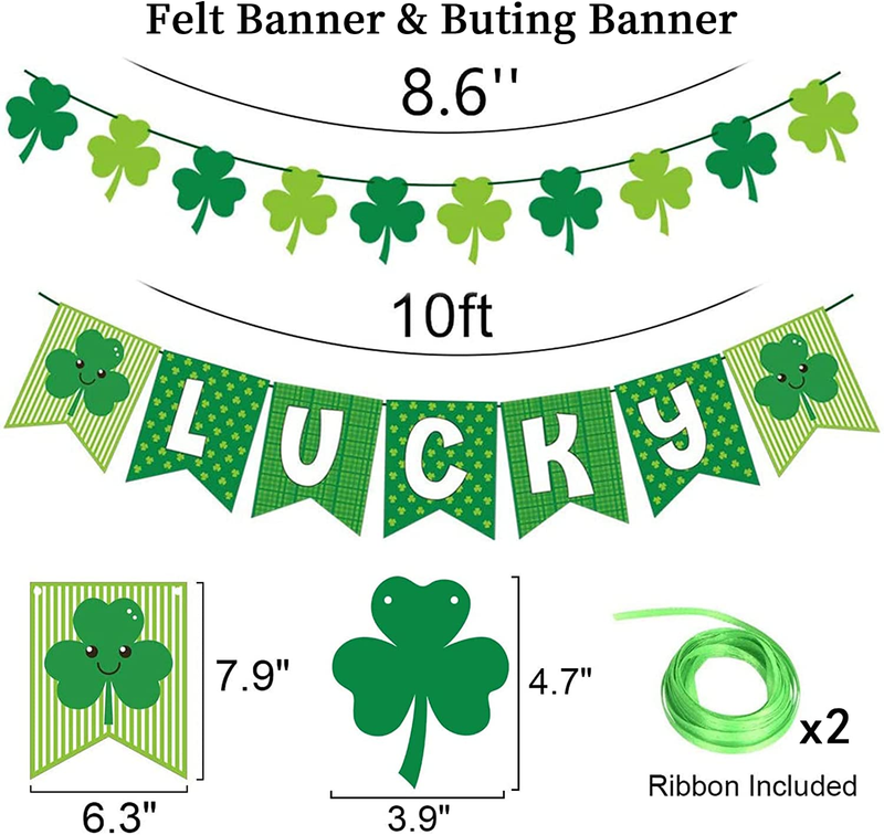 DAZONGE 36Ct St. Patrick'S Day Decorations Pre-Assembled | 14 St. Patrick'S Swirls with Cutouts, 1 'LUCKY' Banner, 1 Felt Shamrock Banner, 4 Strings of Shamrocks, 2 Paper Fans | St. Patty'S Day Party Favors Set Arts & Entertainment > Party & Celebration > Party Supplies Dazonge   