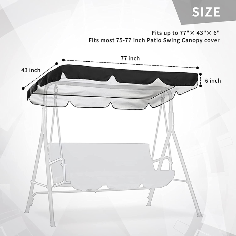 Hohong Patio Swing Canopy Cover,Porch Swing Replacement Waterproof Sunshade Canopy Cover with Velcro Strap for Outdoor Garden Chairs,Black - 77x43x6inch Home & Garden > Lawn & Garden > Outdoor Living > Porch Swings HOHONG   