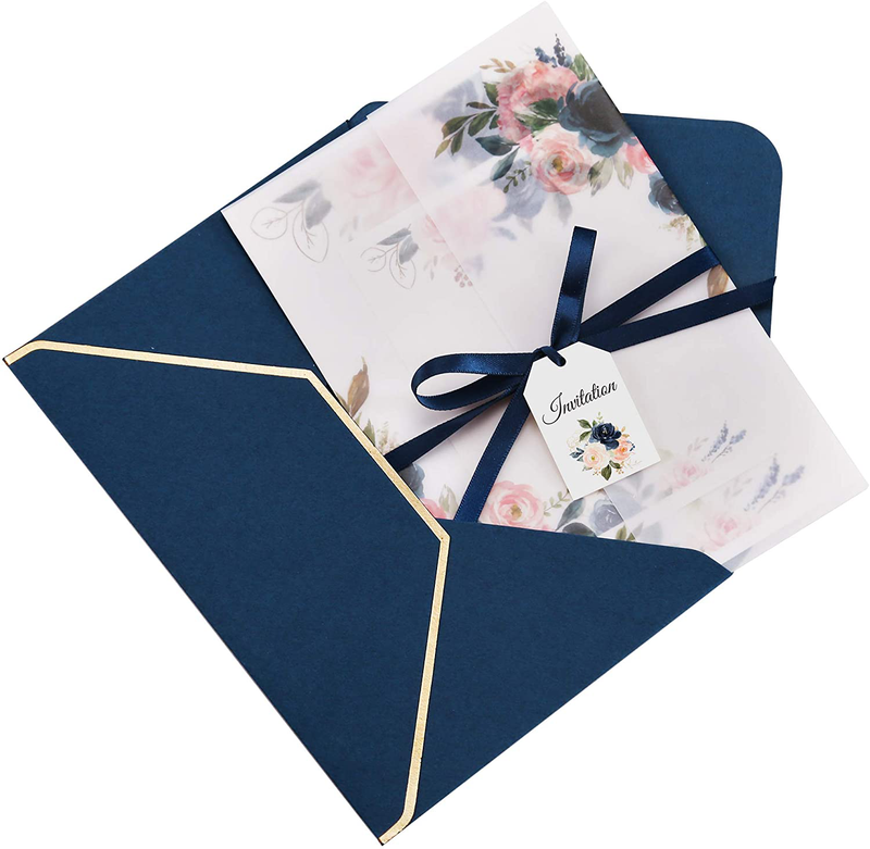 DORIS HOME 25pcs Burgundy Preprinted Floral Invitation Cards with RSVP Cards and Envelopes for Bridal Shower/Baby Shower/Wedding/Rehearsal Arts & Entertainment > Party & Celebration > Party Supplies > Invitations DORIS HOME Navy Blue Preprinted Floral 25PCS 