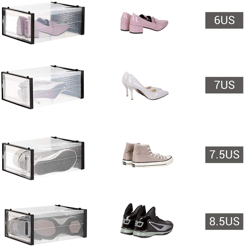 SONGMICS Shoe Boxes, Pack of 18 Clear Plastic Stackable Shoe Organizers, Fit up to US Size 8.5, Sneakers Boots Storage Containers, 9.1 X 13.1 X 5.5 Inches, Transparent and Black ULSP18SBKV1 Furniture > Cabinets & Storage > Armoires & Wardrobes SONGMICS   