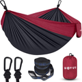 Hammock,Camping Hammock for Outside Travel,Portable Double Outdoor Hammock with Tree Straps(18+1 Loops)&Heavy Duty Carabiners,2 Person Nylon Hammocks for Tree,Hiking,Backpacking Home & Garden > Lawn & Garden > Outdoor Living > Hammocks WOVUU Grey&red  