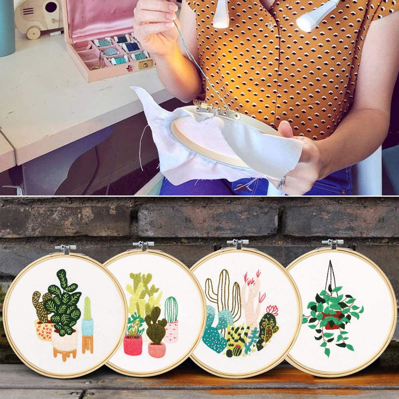 Embroidery Kit for Beginners,4 Pack Cross Stitch Kits, 2 Wooden Embroidery Hoops,1 Scissors,Needles and Color Threads,Needlepoint Kit for Adult (Cactus Plant) Arts & Entertainment > Hobbies & Creative Arts > Arts & Crafts > Art & Crafting Tools > Craft Measuring & Marking Tools > Stitch Markers & Counters Uoueze   
