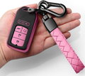 Sindeda for Honda Key fob Cover with Leather Keychain,Soft TPU Full Cover Protection,Key fob case Compatible With Honda Accord Civic CRV Pilot Odyssey Passport Smart Remote Key，Key Fob Shell-Red  ‎Sindeda Pink  