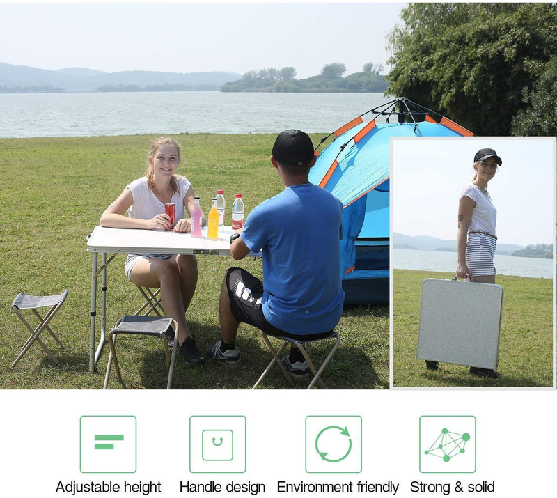 REDCAMP Aluminum Folding Table 4 Foot, Adjustable Height Lightweight Portable Camping Table for Picnic Beach Outdoor Indoor, White 48 X 24 Inches Sporting Goods > Outdoor Recreation > Camping & Hiking > Camp Furniture REDCAMP   