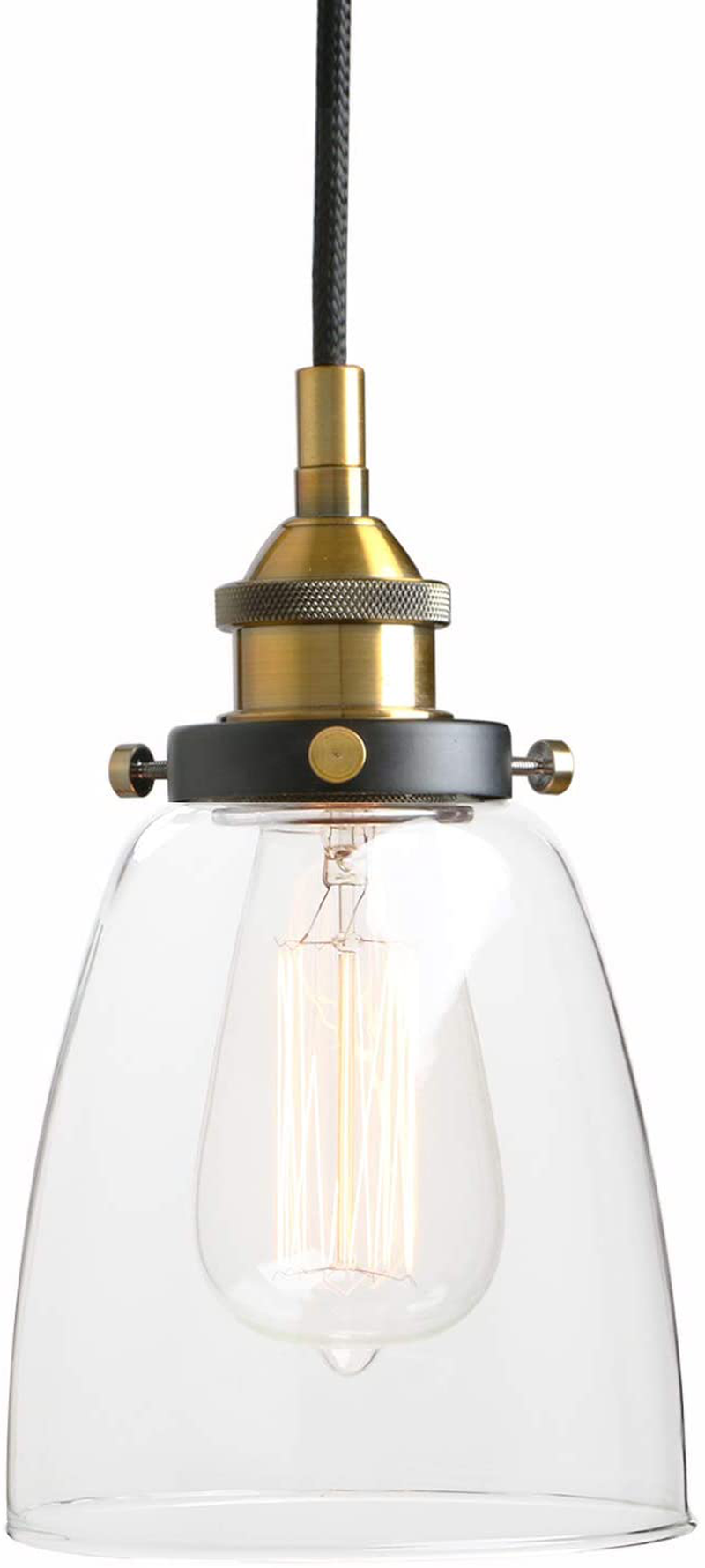 Pathson Retro Pendant Lighting, Industrial Small Hanging Light with Clear Glass and Textile Cord, Adjustable Kitchen Lamp for Hotels Hallway Living Room