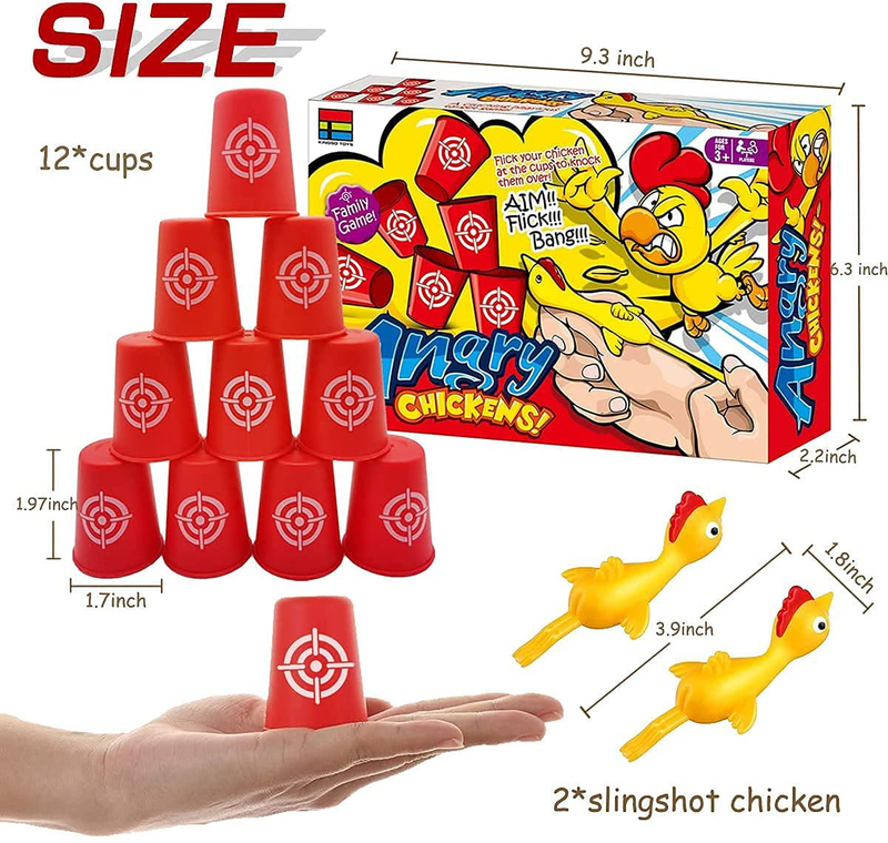 LAFALA Slingshots Chicken Rubber Chicken 12 Dart Cups Flying Chicken Shooting Games Fidget Toys Stress Relief Finger flingers Stretchy Funny Christmas, Halloween Party for Children Adults