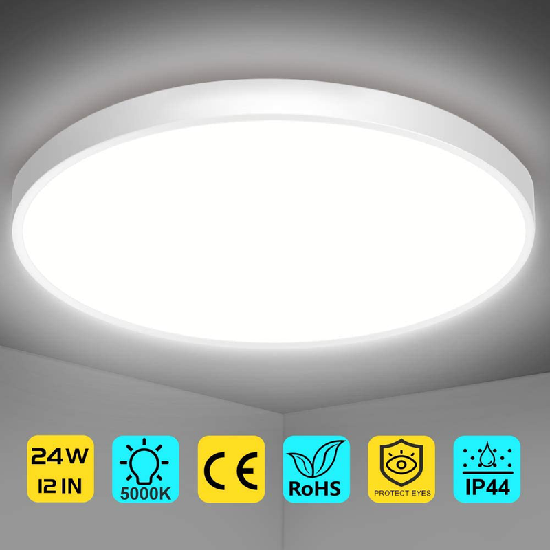 LED Flush Mount Ceiling Light Fixture, 5000K Daylight White, 3200LM, 12 Inch 24W, Flat Modern round Lighting Fixture, 240W Equivalent White Ceiling Lamp for Kitchens, Stairwells, Bedrooms.Etc. Home & Garden > Lighting > Lighting Fixtures > Ceiling Light Fixtures KOL DEALS   